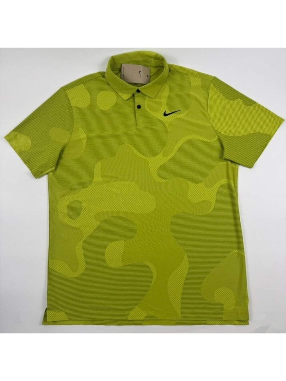 Nike Men's Size Large Dri-FIT ADV Tour Camo Golf Polo Pear DR5312-377 NEW